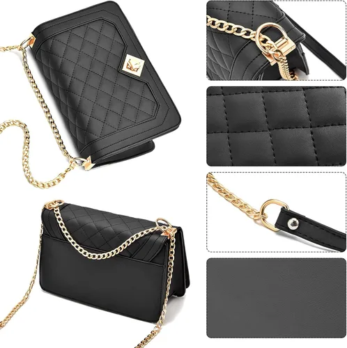 Vista 7 de Travistar Bolsos cruzados para mujer, bolsos pequeños de piel sintética, bolso de hombro, bolso de noche, bolsos acolchados con correa de cadena
