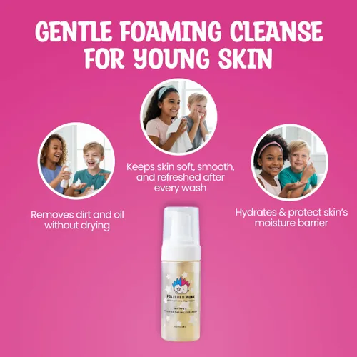 Vista 4 de Jabón facial espumoso natural y orgánico para niños y preadolescentes, limpiador sin jabón y fragancia, sin lágrimas, para pieles sensibles