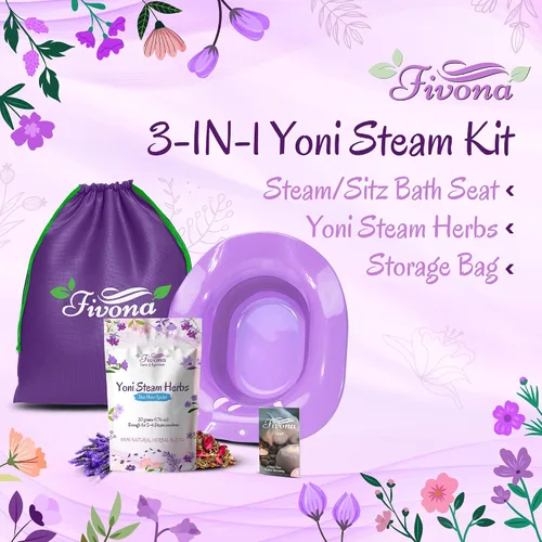 Vista 8 de Fivona Yoni - Kit de vapor 3 en 1 paquete de asiento de vapor expandible para bolsa de almacenamiento de inodoro y mezcla de hierbas de luna azul