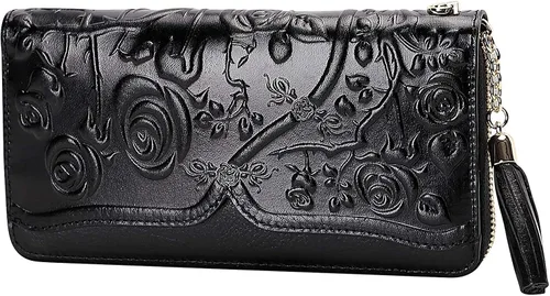Vista 8 de PIJUSHI Bolsos y bolsos de mano de cuero genuino de diseñador para mujer con asa superior, bolso de mano de flores con cartera de cuero para mujer