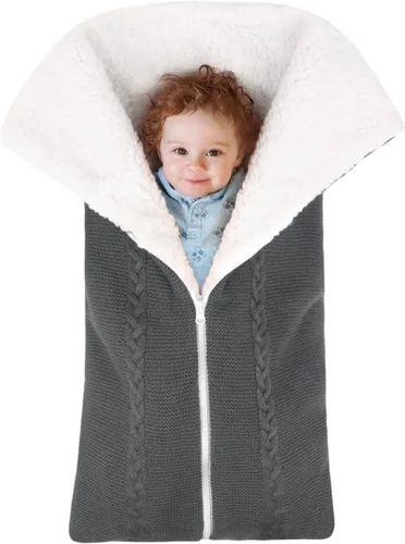 Vista 2 de Manta para envolver al bebé, saco de dormir de punto de forro polar, manta suave y cálida para siesta más terciopelo para bebés niños y niñas de 0 a