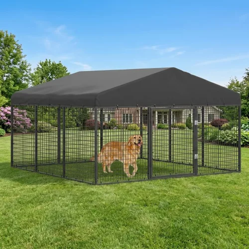 Vista 11 de Petony Perrera para Perros de Exterior de Acero para Perros Medianos/Pequeños Jaula con Techo y Revestimiento Antioxidante Resistente a Todo Clima