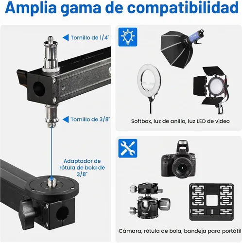 Vista 4 de Selens - Soporte de luz resistente (98.4 pulgadas, carga máxima, 33 libras/33.1 lbs) 2 Pistol Grips Detachable Poles, 360°Swivel Casters, 1/4” to