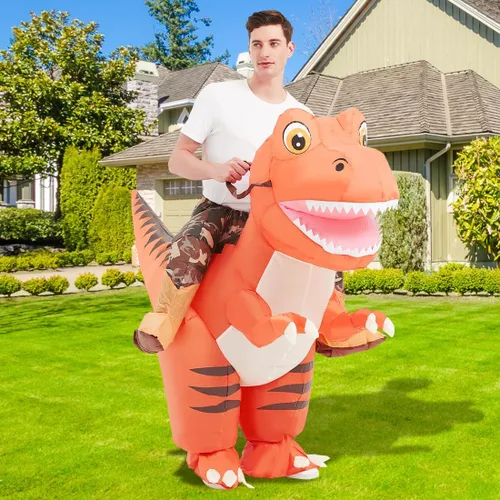 Vista 5 de GOOSH Disfraz inflable de dinosaurio para adultos que montan en T Rex Air Blow Up divertido disfraz de fiesta de Halloween cosplay