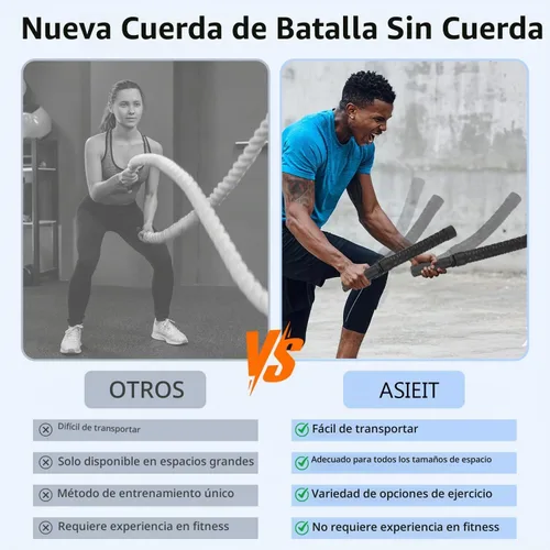 Vista 3 de ASIEIT Upgraded Ropeless Battle Rope for Home Gym, Adjustable Weight Battle Ropes for Advanced Fitness Training, Portable Workout Ropes for Negro