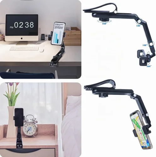 Vista 6 de Soporte para Teléfono con Visera Solar, Soporte para Teléfono con Espejo Retrovisor Giratorio 360°, Soporte para Teléfono Celular para Visera Solar