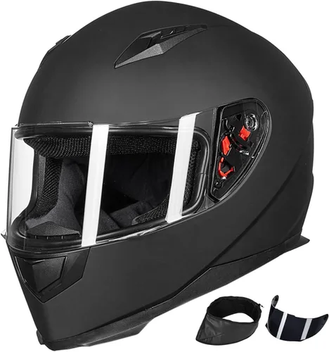 Vista 10 de ILM - Casco integral para motocicleta y bicicleta urbana, con bufanda de invierno extraíble, 2 viseras, modelo aprobado por DOT JK313 2-Azul