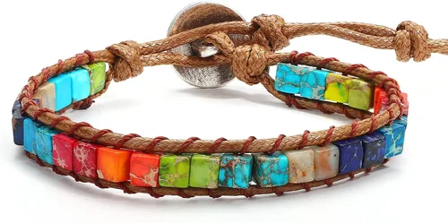 Vista 3 de sedmart - Pulseras de los 7 chakras para mujeres con piedras reales y correa de cuero, cuentas curativas para hombres y mujeres, joyería bohemia