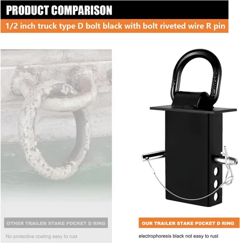 Vista 5 de Anillo en D de Bolsillo de Estaca para Remolque de Servicio Pesado Galvanizado Ajustable con Cable Antipérdida, Accesorios de Amarre de Anillo en D