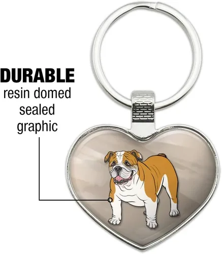 Vista 3 de GRAPHICS & MORE English Bulldog Pet Dog Keychain Heart Love Metal Key Chain Ring