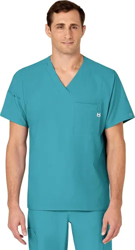 Vista 13 de WonderWink W123 6355 - Camiseta de manga corta para hombre Camiseta médica con cuello en V de 4 bolsillos, hecha para funcionar, ajustar, tela Negro