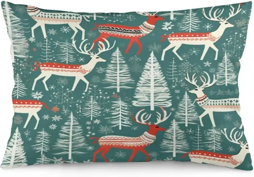 Vista 18 de Fundas de almohada decorativas de invierno, con bastones de caramelo, alce, Papá Noel, paseos en trineo, 12 x 20 pulgadas, con cremallera