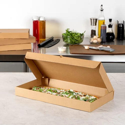 Vista 97 de Restaurantware - Cajas para pizza, 50 unidades, 14 x 7 x 1.5 pulgadas, embalaje de papel de cartón corrugado con bloqueo de pestañas, resistente a
