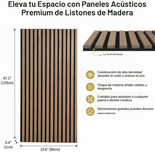 Vista 2 de Paquete de 5 paneles acústicos grandes de madera para pared de 47.2 x 23.6 x 0.4 pulgadas, paneles decorativos insonorizados que absorben el sonido