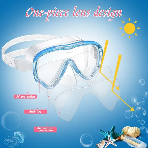Vista 5 de Yexiya 3 Pack Kid Goggles with Nose Cover Swiming Diving Mask for Kid 3-12 Adjustable Strap Tempered Glass No Leak