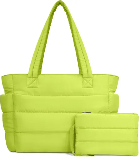 Vista 29 de TOPDesign Bolsa Tote Acolchada para Mujer, Bolso de Mano Ligero Inflado con Compartimentos, Bolsa de Hombro Acolchada para Trabajo, Viajes, Gimnasio