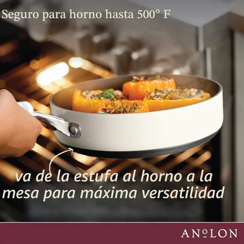 Vista 7 de Anolon Achieve - Juego de ollas y sartenes antiadherentes anodizadas duras, 9 piezas, color crema