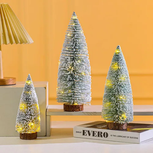 Vista 6 de 6 piezas de mini árboles de Navidad, cepillo para botellas, árboles de Navidad artificiales de pino esmerilado con base de madera para manualidades