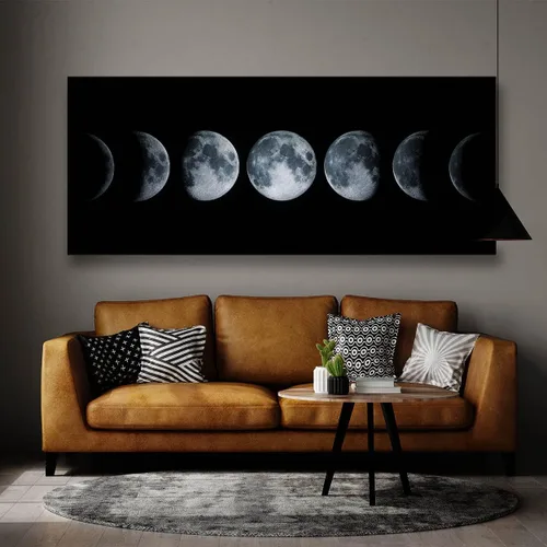 Vista 2 de Sense Canvas Lienzo artístico de fases lunares – Astronomía Física Tierra Lunar Cosmos Universo Decoración del Hogar Póster Impresión Pequeño 20 x 8