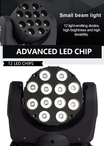 Vista 2 de SHEHDS Luz de Cabeza Móvil Wash LED 12x12W RGBW 4 en 1 Luces de DJ Iluminación Profesional 9/16 Canales DMX512 Efecto Estrobo Activo por Sonido