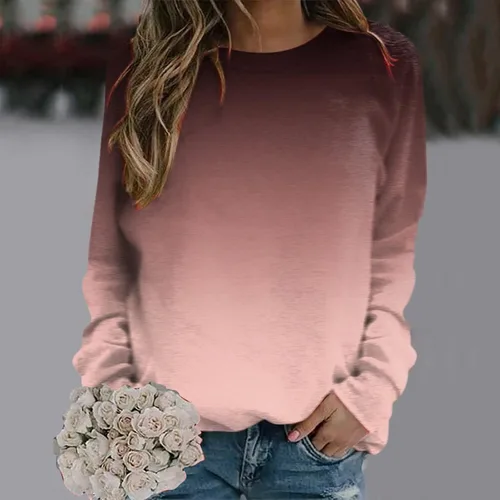 Vista 4 de SHAOBGE Sudadera de otoño con cuello redondo para mujer, ligera, casual, de manga larga, de gran tamaño, linda sudadera con capucha