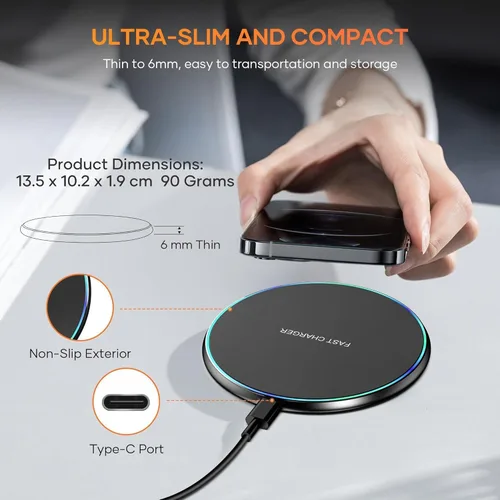 Vista 3 de Cargador inalámbrico compatible con iPhone 16 15 14 13 12 11 Pro Max/Mini/Plus/XR/X/8, almohadilla de carga inalámbrica rápida de 15 W Max
