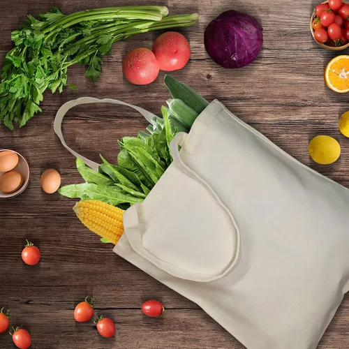 Vista 2 de E&EY Bolsa de lona reutilizable en blanco para compras DIY promoción de manualidades (paquete de 1), 1 Paquete