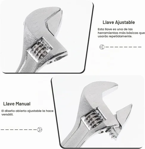 Vista 2 de Mini llave ajustable de 4 pulgadas y 2.5 pulgadas, llave negra con herramienta de moleteado manual de cadena para mantenimiento de reparación