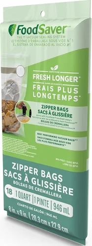 Vista 6 de 18 bolsas de cremallera al vacío de cuarto de galón con una construcción única de varias capas FoodSaver, Galón, 12 unidades, Multicolor