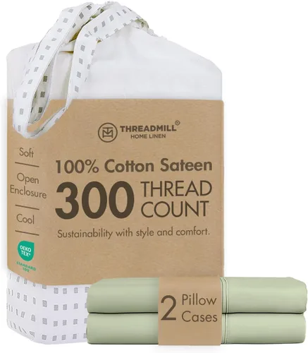 Vista 9 de Threadmill Juego de fundas de almohada tamaño king de 2 piezas - 100% algodón puro de 300 hilos, tejido de satén beige - Fundas de almohada ultra