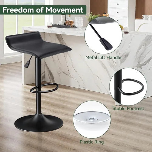Vista 5 de Vogue Furniture Direct Juego de 2 taburetes de bar giratorios ajustables, modernos taburetes de altura de mostrador de piel sintética sin respaldo
