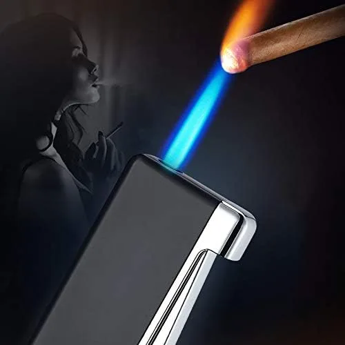 Vista 6 de Encendedor de cigarrillos con llama de chorro, encendedor de cigarrillos conmutable con esfera de llama ajustable, butano recargable