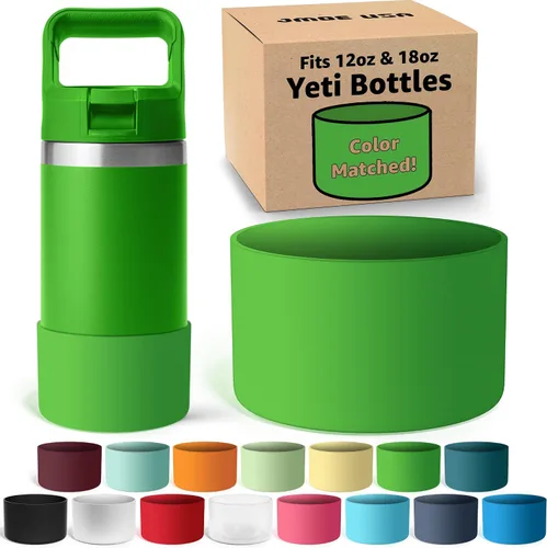 Vista 13 de Jmoe USA Bota de silicona para botella Yeti Rambler Jr de 12 y 18 onzas, funda de 0.079 in, funda antideslizante, protector para la parte inferior