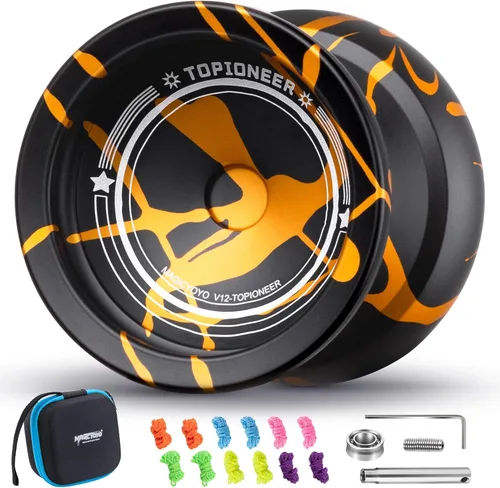 Vista 14 de MAGICYOYO Responsive Yoyos - Paquete de 2 yoyos de metal V12 + yoyo de plástico K2 verde brillante, yoyo profesional para niños, yoyo de doble