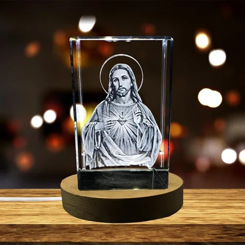 Vista 9 de Estatua de Jesús de cristal 3D con luz LED (pequeña)