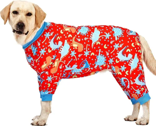 Vista 19 de LovinPet Mono grande para perros, camisas elásticas de algodón con estampado de animales, ropa completa para perros perfecta para evitar que lamen