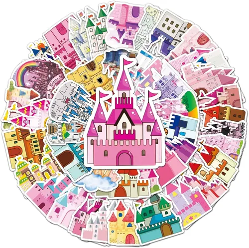Vista 3 de Adhesivo de castillo de ensueño para niños, niñas, adolescentes, niños, calcomanías románticas de cuento de hadas, calcomanías para laptop