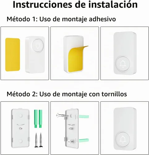 Vista 8 de Timbre inalámbrico con rango de 1000 pies, volumen ajustable, diseño impermeable, instalación sin complicaciones, 32 melodías, blanco