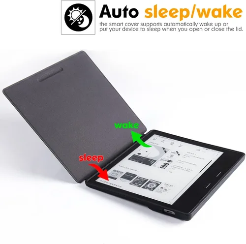 Vista 3 de Funda para Kindle Oasis de 7" de 10ª/9ª generación, color verde pino Cubierta de cuero PU, con apagado automático/activación, carcasa trasera