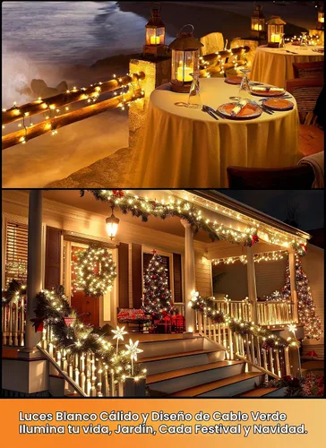 Vista 5 de Luces de Navidad LED Brightown, 39 pies de longitud, 100 luces LED con bombillas transparentes, 8 modos de iluminación, luces de hadas enchufables