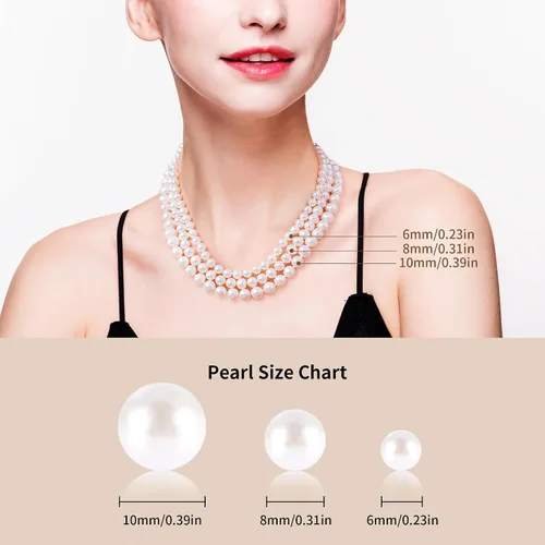 Vista 4 de Collar de perlas de concha para mujer con perlas cultivadas redondas blancas de agua dulce de calidad AAA+, cierre de plata de ley 925 chapado