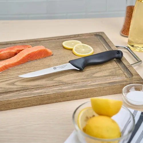Vista 4 de Restaurantware Sensei - Cuchillo para deshuesar de 6 pulgadas con pines codificados de colores, cuchillo de acero alemán negro resistente a