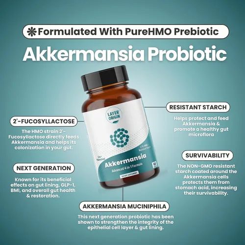 Vista 4 de Akkermansia muciniphila Probiótico, con Akkermansia Live + Pasteurizado y PureHMO Prebiótico, cepa validada, fórmula 4 en 1 actualizada