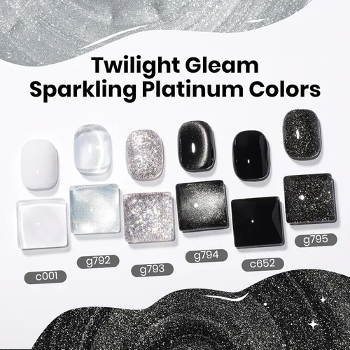 Vista 8 de Beetles - Juego de esmaltes de gel blanco y negro, 6 colores plateados, ojo de gato, purpurina brillante con imán, arte de uñas UV LED, hogar, salón