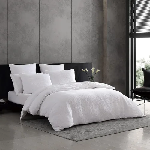 Vista 2 de Vera Wang - Juego de funda de edredón tamaño Queen, ropa de cama de algodón suave con fundas de almohada a juego, cierre de botón y lazos interiores