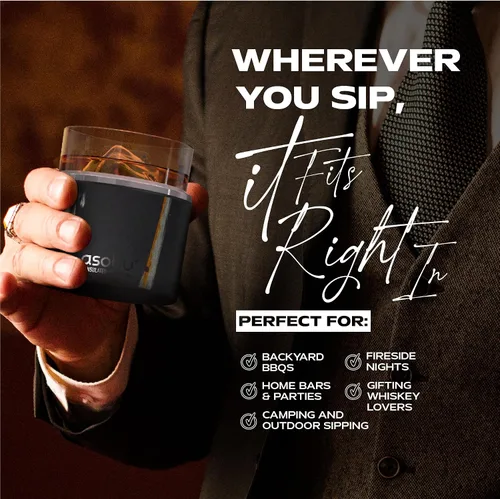 Vista 6 de asobu - Vaso de whisky con funda aislada de acero inoxidable, 10.5 onzas Negro