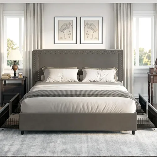 Vista 49 de VECELO Base de cama de plataforma de tamaño individual con cabecera tapizada de altura ajustable, base de colchón moderna, soporte de listones