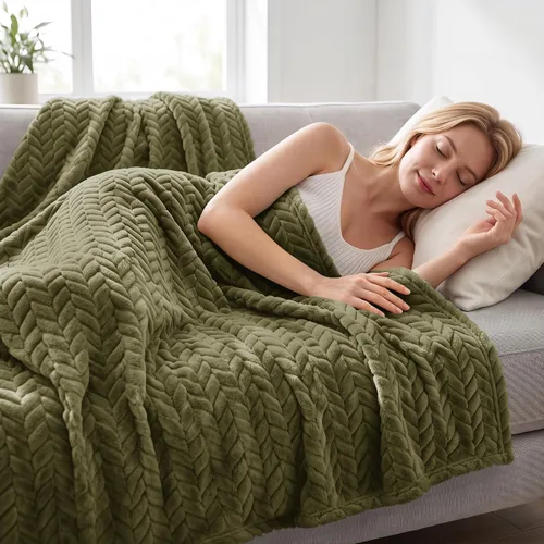 Vista 7 de Exclusivo Mezcla Manta de cama de forro polar suave, tamaño King, 90 x 104 Verde oliva