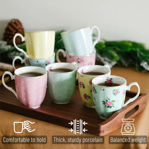 Vista 4 de BTaT- Royal - Juego de 8 tazas de café de porcelana de porcelana de porcelana de 12 onzas, tazas de café grandes para tazas de café, tazas de té