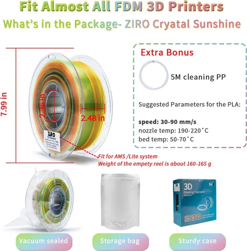 Vista 5 de ZIRO - Rápido cambio de color PLA, filamento translúcido multicolor de 1.75mm, material para impresión 3D, carrete de 1kg, precisión dimensional